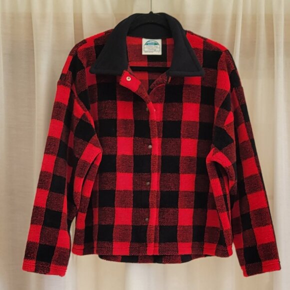 VTG Hidden Bay Made in USA Buffalo Plaid Lumberjack Fleece Snap Front Jacket - Picture 10 of 11